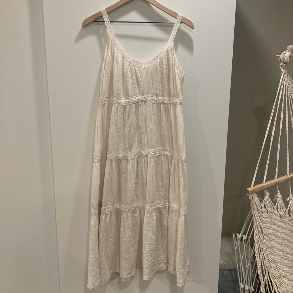 All in Favor Cream Cotton Gauze Boho Midi Sundress